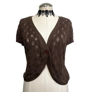Cottage Core Coquette Crochet Open Knit Fairy Core Button Short Sleeve Cardigan